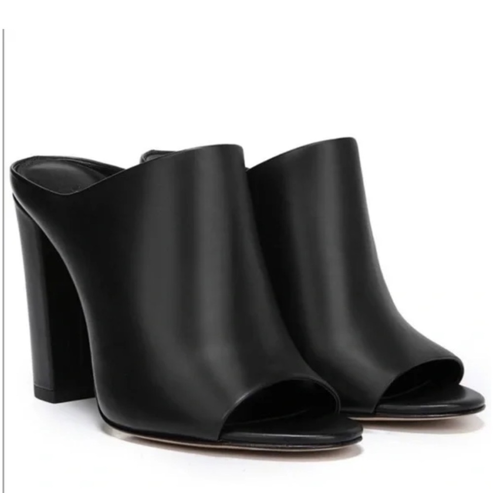 Vince Shoes Women's Alora Black Leather Peep Toe Mule Heeled slides 7.5